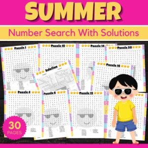 Summer Number Search With Solutions -End of the year World Oceans Day Activities
