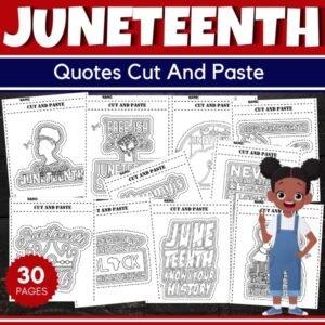 Juneteenth Quotes Cut And Paste worksheets - Fun June Scissors Skills crafts