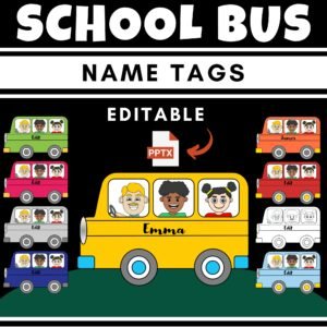 Editable School Bus Name Tags : Fun Classroom Decor for Back to School Craft
