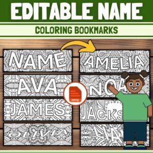 Editable Name Coloring Bookmarks & Desk Tags | Personalized Student Labels