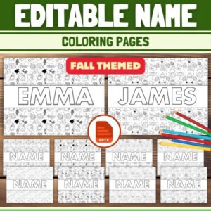 Editable student name coloring pages | Personalized student Name Fall themed