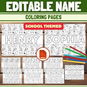 Editable Personalized student name coloring pages | Back to school themed