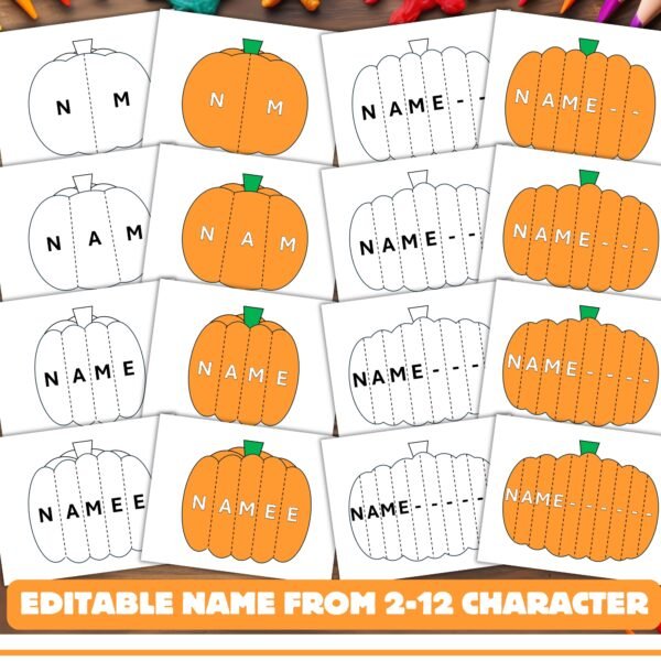 Fall Editable Pumpkin Name puzzles and Scissor Craft Activity - Name Recognition