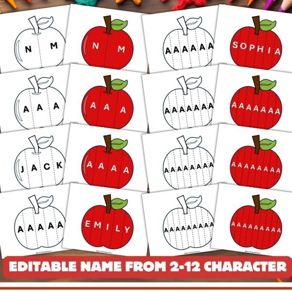 Fall Editable Apple Name puzzles and Scissor Craft Activity - Name Recognition