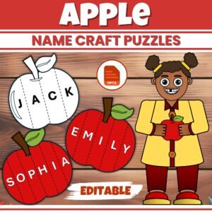 Fall Editable Apple Name puzzles and Scissor Craft Activity - Name Recognition