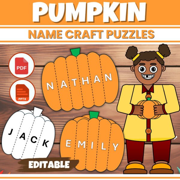 Fall Editable Pumpkin Name puzzles and Scissor Craft Activity - Name Recognition