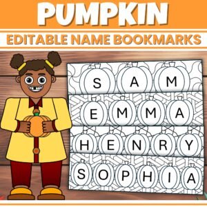 Editable Pumpkin Name Coloring Bookmarks & Desk Tags Personalized Student Labels