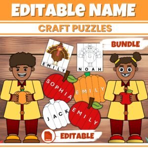 Editable Apple | Pumpkin Name puzzles and Scissor Craft Activity Bundle