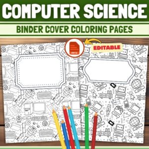 Editable Computer Science binder cover coloring page Personalized Notebook Label