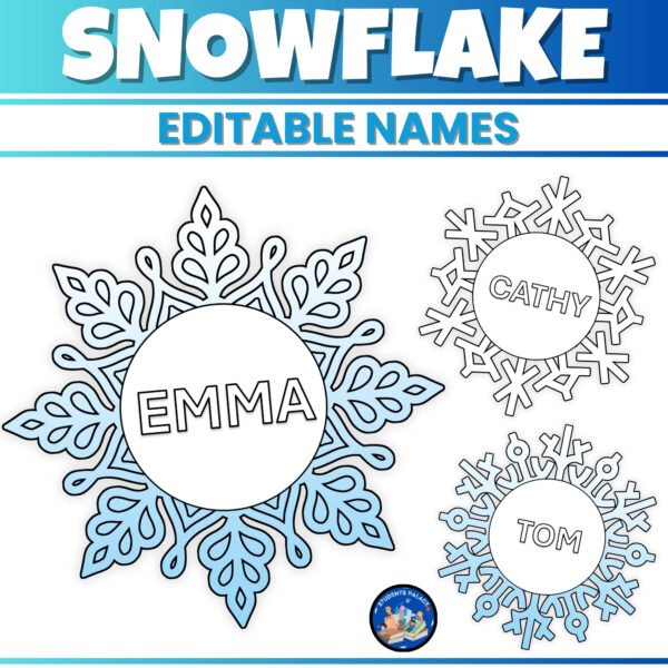 Editable Snowflake Name Tags Activity & Winter Bulletin Board Coloring Templates