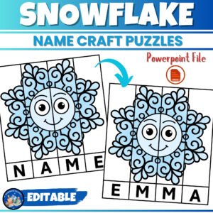 Editable Snowflake Name puzzle Craft | Winter Craftivity - January Activities