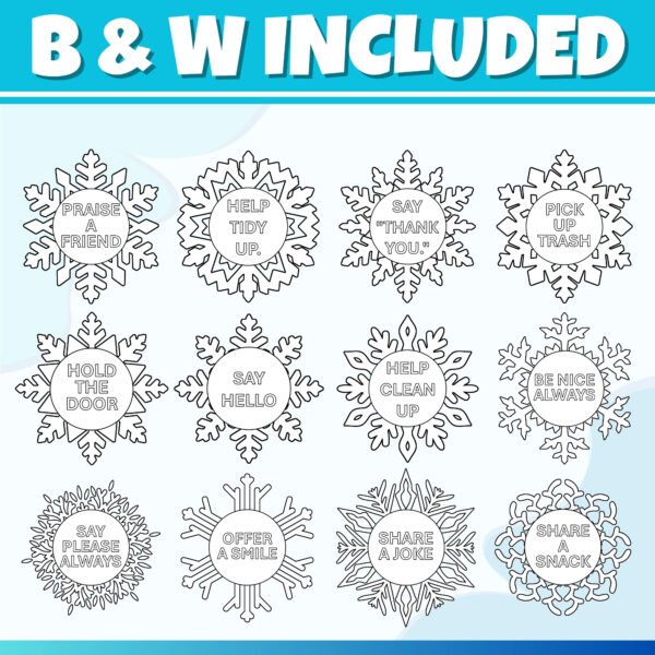 Printable Kindness Snowflake Quotes | Winter Kindness Cards & Coloring Templates