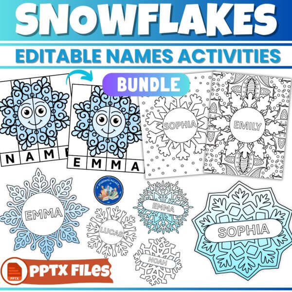 Editable Snowflake student Name Activity | Winter Coloring Pages Templates