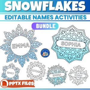 Editable Snowflake Name Tags Activity & Winter Bulletin Board Coloring Templates