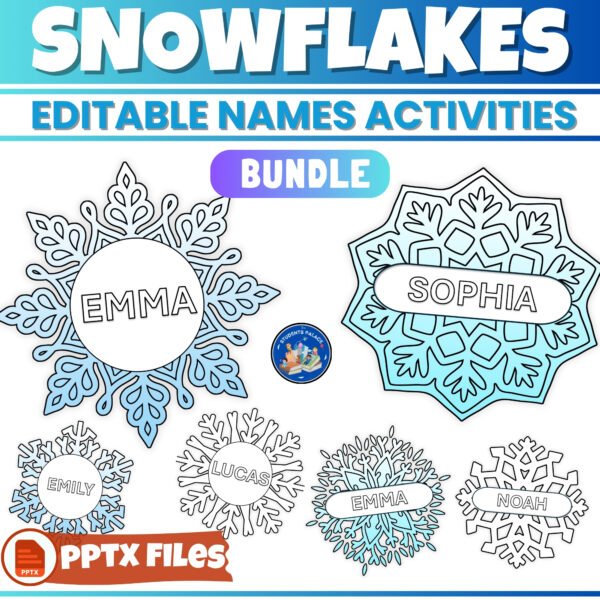 Editable Snowflake Name Tags Activity & Winter Bulletin Board Coloring Templates