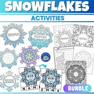 Winter Snowflake Activity Pack Bundle Editable Name Tags, Coloring Pages, Crafts