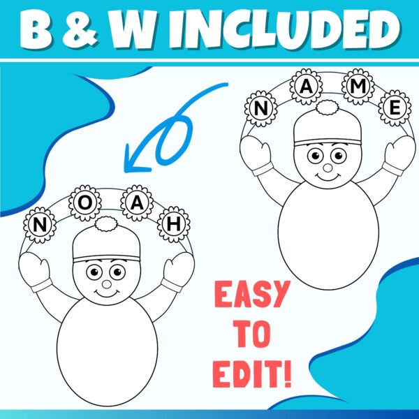 Snowman Name Craft | Editable Winter Name tags | After winter break activity