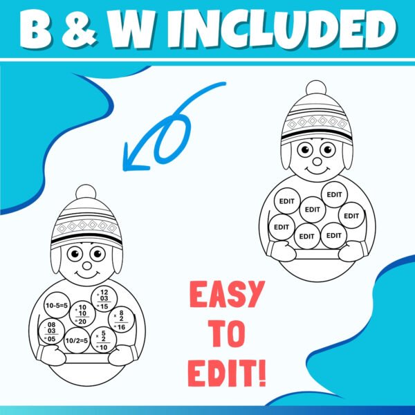 Snowman Math Craft Editable | After winter break math bulletin board