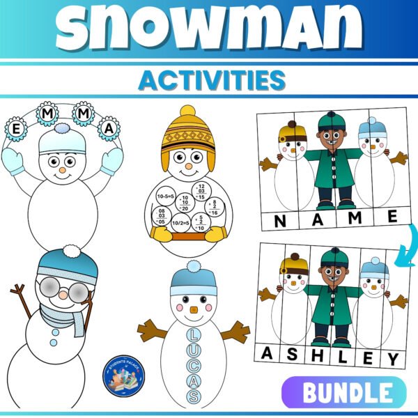 Winter Snowman activity pack Editable Name Tags, Math Craft, Name Puzzles