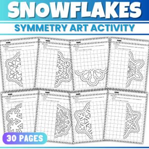 Snowflake Symmetry Art Activity & Geometry Worksheets | Winter Math Activities