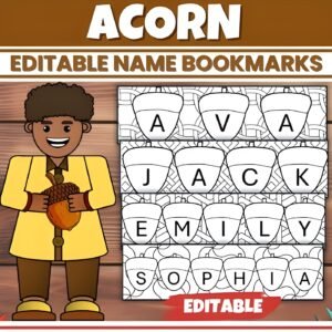 Editable Acorn Name Coloring Bookmarks & Desk Tags Personalized Student Labels