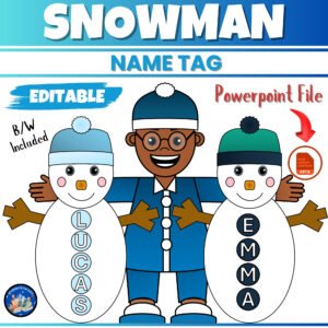 Printable Snowman Editable Name Tags & Labels Templates - Winter Activities