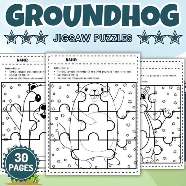 Groundhog Day Jigsaw Coloring Puzzles - Fun February Games & Activities