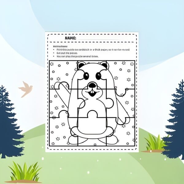 Groundhog Day Jigsaw Coloring Puzzles - Fun February Games & Activities